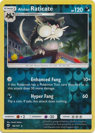 Alolan Raticate 82/147 Reverse Holo Rare - Pokemon Card - SM - Burning Shadows