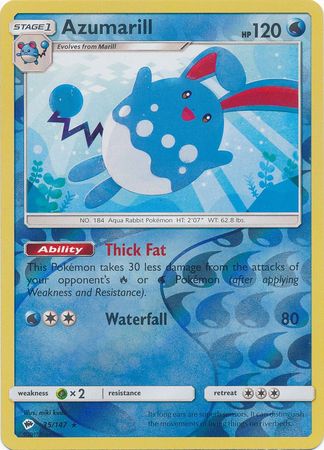 Azumarill 35/147 Reverse Holo Rare - Pokemon Card - SM - Burning Shadows