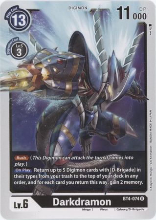 Darkdramon - BT4-074 - Rare - Digimon Card - Great Legend