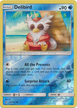 Delibird 26/145 Common Reverse Holo - Pokemon Card - SM - Guardians Rising