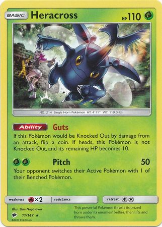 Heracross 11/147 Rare - Pokemon Card - SM - Burning Shadows