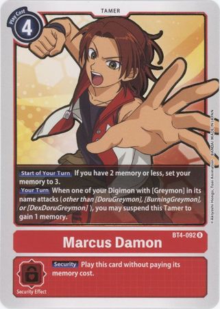 Marcus Damon - BT4-092 - Rare - Digimon Card - Great Legend