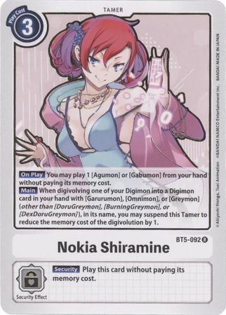 Nokia Shiramine - BT5-092 - Rare - Digimon Card - Battle Of Omni