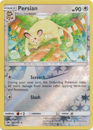 Persian 102/147 Reverse Holo Rare - Pokemon Card - SM - Burning Shadows