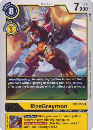 RizeGreymon - BT2-038 R - Rare - Digimon Card - Special Booster Version 1.5