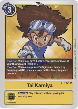 Tai Kamiya - BT4-094 - Rare - Digimon Card - Great Legend