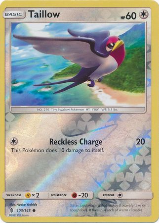 Taillow 103/145 Common Reverse Holo - Pokemon Card - SM - Guardians Rising