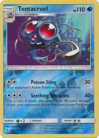 Tentacruel 24/145 Uncommon Reverse Holo - Pokemon Card - SM - Guardians Rising