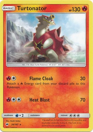 Turtonator 26/147 Rare - Pokemon Card - SM - Burning Shadows