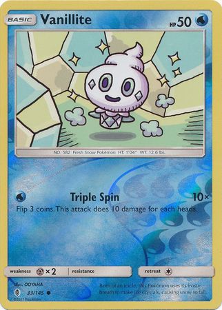 Vanillite 33/145 Common Reverse Holo - Pokemon Card - SM - Guardians Rising