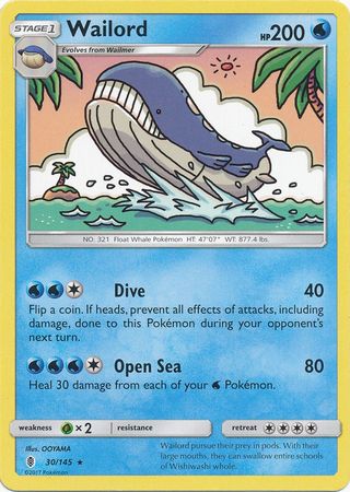 Wailord 30/145 Rare - Pokemon Card - SM - Guardians Rising