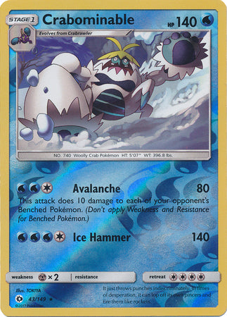 Crabominable 43/149 Rare Reverse Holo Foil - Pokemon Card - Base Set SM