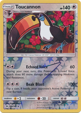 Toucannon 108/149 Rare Reverse Holo Foil - Pokemon Card - Base Set SM