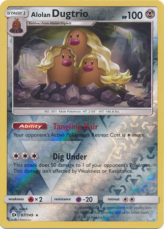 Alolan Dugtrio 87/149 Rare Reverse Holo Foil - Pokemon Card - Base Set SM