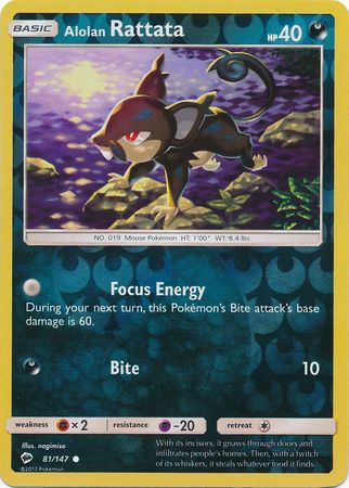 Alolan Rattata 81/147 Common Reverse Holo Foil - Pokemon Card - SM - Burning Shadows