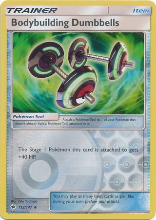 Bodybuilding Dumbbells 113/147 Uncommon Reverse Holo Foil - Pokemon Card - SM - Burning Shadows