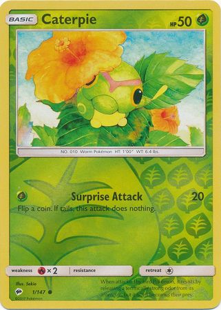 Caterpie 1/147 Common Reverse Holo Foil - Pokemon Card - SM - Burning Shadows