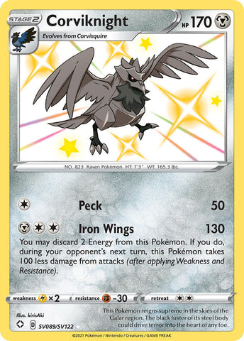 Pokemon Card Corviknight SV089/SV122 Shiny Holo Rare Shining Fates SWSH