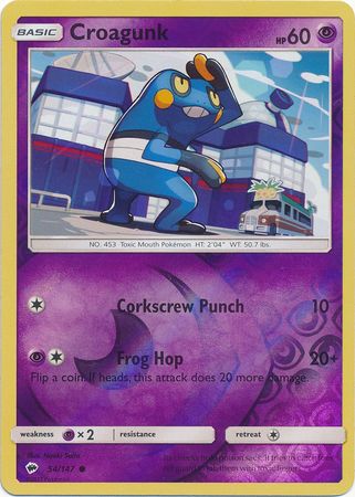 Croagunk 54/147 Common Reverse Holo Foil - Pokemon Card - SM - Burning Shadows