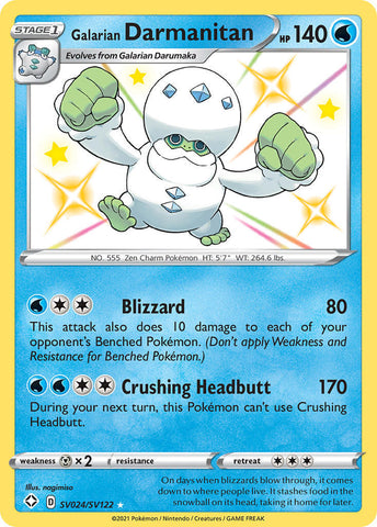 Pokemon Card Galarian Darmanitan SV024/SV122 Shiny Holo Rare Shining Fates SWSH