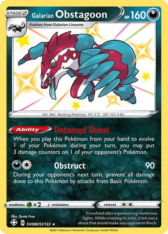 Pokemon Card Galarian Obstagoon SV080/SV122 Shiny Holo Rare Shining Fates SWSH