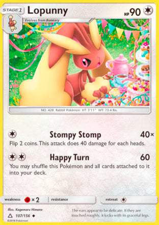 Lopunny 107/156 Uncommon - Pokemon Card - SM - Ultra Prism