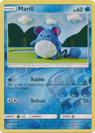 Marill 34/147 Common Reverse Holo Foil - Pokemon Card - SM - Burning Shadows