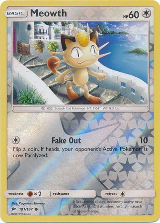 Meowth 101/147 Common Reverse Holo Foil - Pokemon Card - SM - Burning Shadows