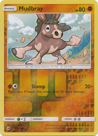 Mudbray 77/147 Common Reverse Holo Foil - Pokemon Card - SM - Burning Shadows