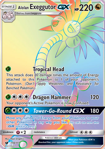 Pokemon Card Alolan Exeggutor GX 118/111 Rainbow Hyper Rare Crimson Invasion SM