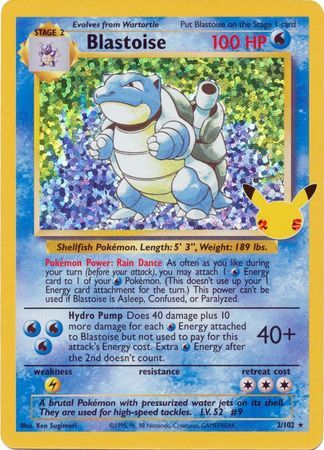 Pokemon Card Blastoise 2/102 Celebrations 25th Anniversary Base Set 