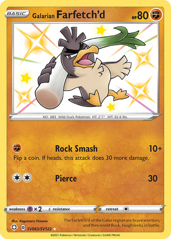 Pokemon Card Galarian Farfetch'd SV063/SV122 Shiny Holo Rare Shining Fates SWSH