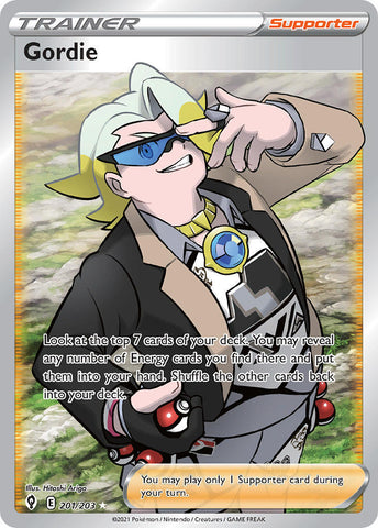 Pokemon Card Gordie 201/203 Trainer Full Art Ultra Rare Evolving Skies SWSH