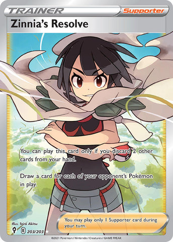 Pokemon Card Zinnia's Resolve 203/203 Trainer Full Art Evolving Skies SWSH - Pokemon Card