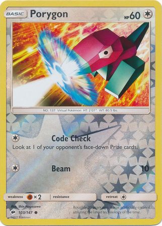 Porygon 103/147 Common Reverse Holo Foil - Pokemon Card - SM - Burning Shadows