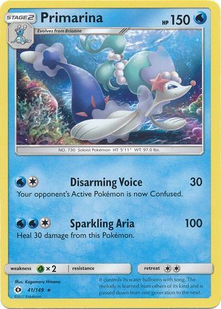 Primarina 41/149 Rare - Pokemon Card - Base Set SM