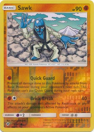 Sawk 72/147 Common Reverse Holo Foil - Pokemon Card - SM - Burning Shadows