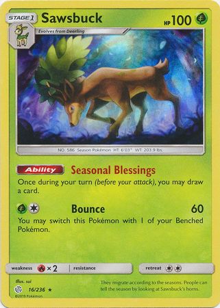 Sawsbuck 16/236 Holo Rare - Pokemon Card - SM - Cosmic Eclipse