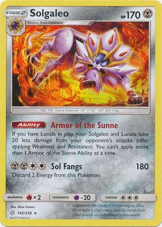 Solgaleo 142/236 Holo Rare - Pokemon Card - SM - Cosmic Eclipse