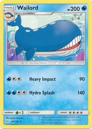 Wailord 46/236 Rare - Pokemon Card - SM - Cosmic Eclipse