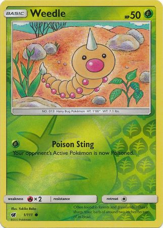 Weedle 1/111 Common Reverse Holo Foil - Pokemon Card - SM - Crimson Invasion