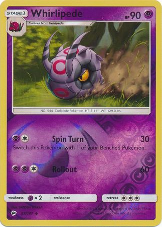 Whirlipede 57/147 Common Reverse Holo Foil - Pokemon Card - SM - Burning Shadows