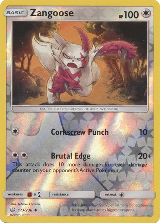 Zangoose 173/236 Uncommon Reverse Holo Foil - Pokemon Card - SM - Cosmic Eclipse